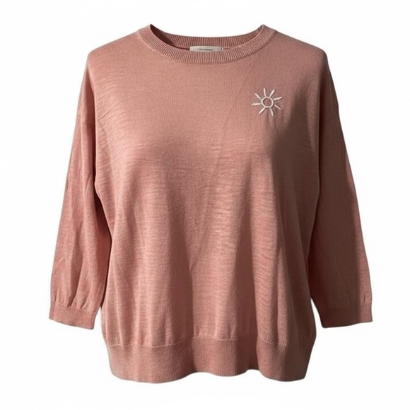 One Grey Day Knit Top Size XS Crewneck Open Draped Back Embroidered Sun 42OGD836 - Picture 1 of 9